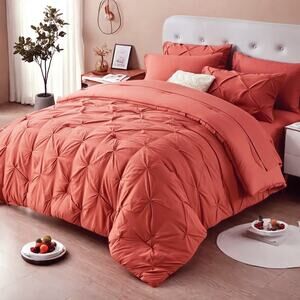 Threshold Pinch Pleat Salmon 100% Cotton, Queen Duvet Cover Button Closure EUC